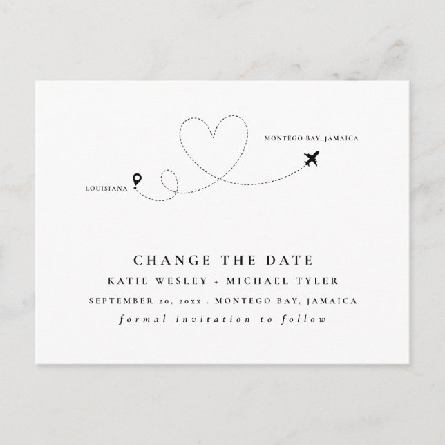 Black Destination Wedding Change the Date Announcement Postcard (Front)