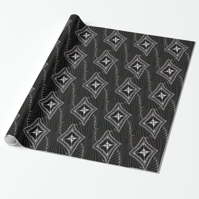Black Diamond Abstract Kite Doodle Wrapping Paper (Unrolled)