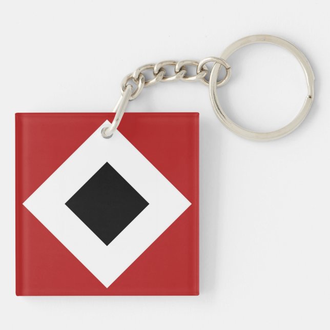 Black Diamond, Bold White Border on Red Keychain (Back)