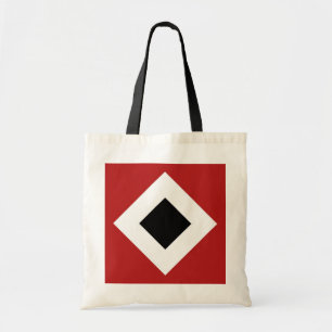 Black Diamond, Bold White Border on Red Tote Bag