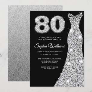 Black Diamond Dress Womans 80th Birthday Party Invitation