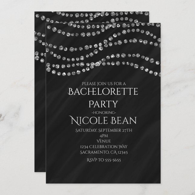 Black & Diamond Glamour Bling Party Invitations (Front/Back)