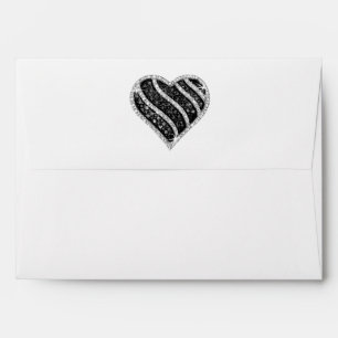 Black Diamond Heart Faux Gold Glitter Envelope