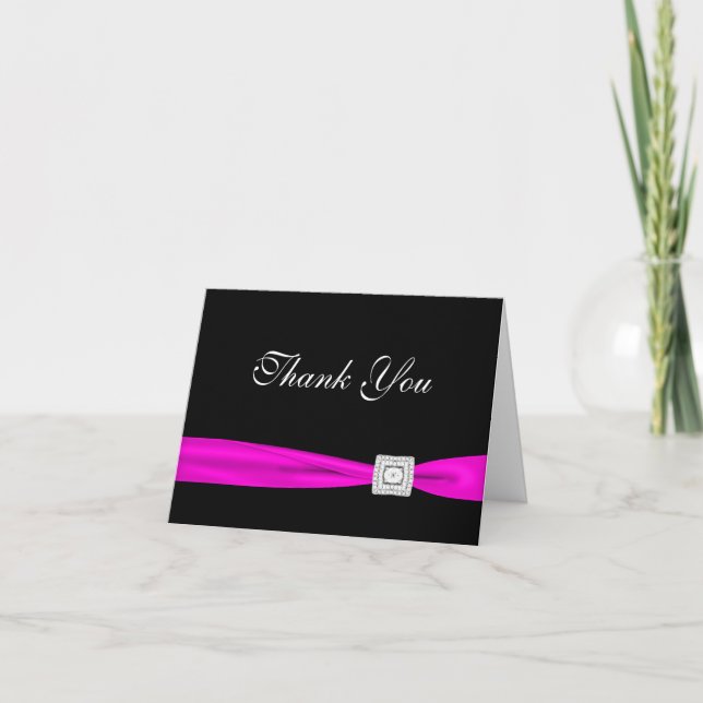 Black Diamond Hot Pink Fuchsia Thank You Cards (Front)