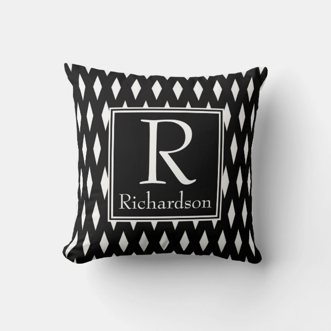 Black Diamond Monogrammed Throw Pillow (Front)