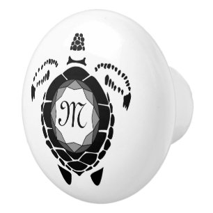 Black Diamond Sea Turtle Silhouette Monogram Ceramic Knob