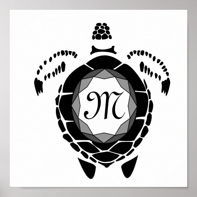 Black Diamond Sea Turtle Silhouette Monogram Poster (Front)