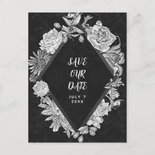 Black Diamond Vintage Flowers Save the Date Announcement Postcard