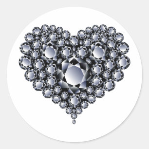 Black Diamonds Heart Gems Classic Round Sticker