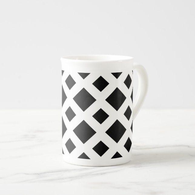 Black Diamonds on White Bone China Mug (Front Right)