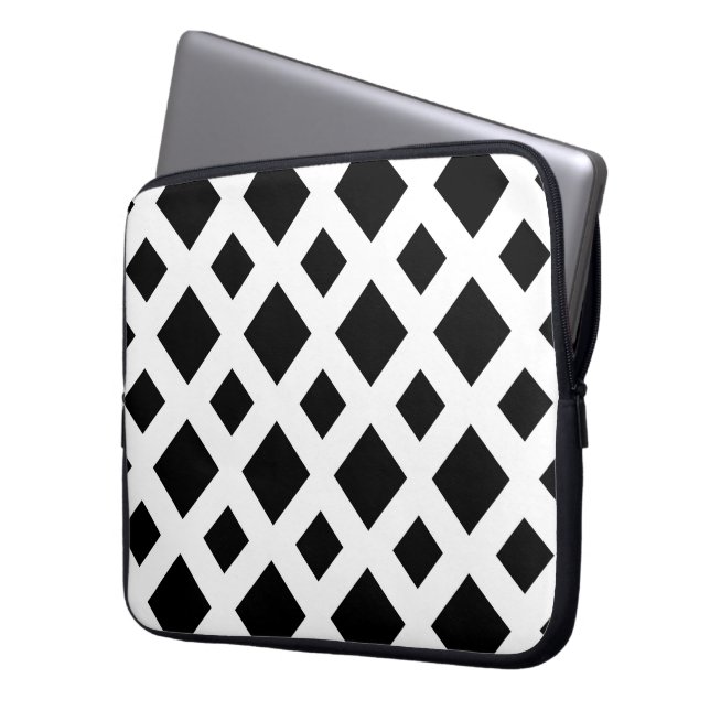 Black Diamonds on White Laptop Sleeve (Front Left)