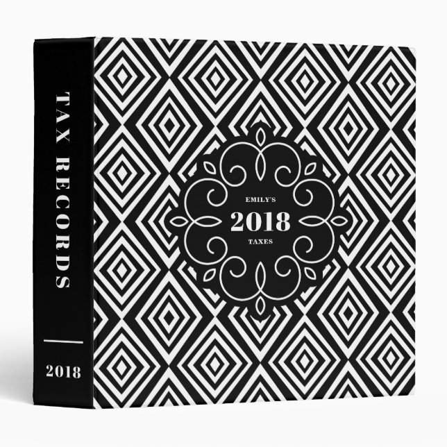Black Diamonds Pattern Personalized 2018 Tax Binder (Front/Spine)