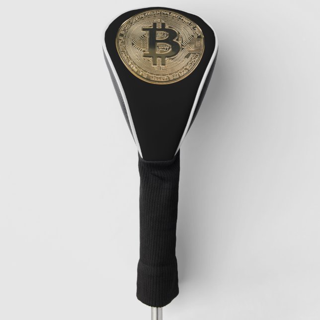Black Digital Bitcoin Logo  Golf Head Cover (Front)
