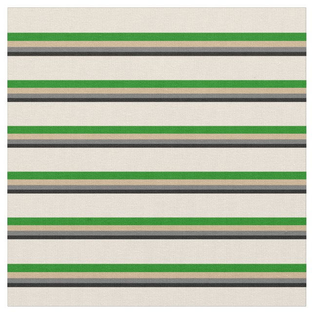 Black, Dim Grey, Tan, Green, and Bisque Lines Fabric (Close Up)