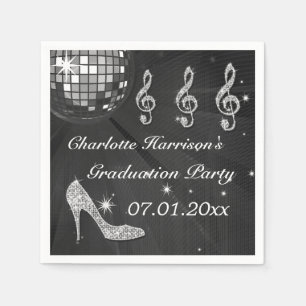 Black Disco Ball and Sparkle Heels Graduation Napkin