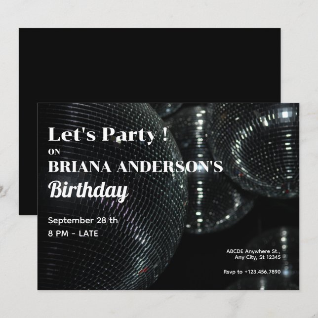 Black Disco Ball  Invitation (Front/Back)