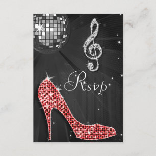 Black Disco Ball Sparkle Heels RSVP Card