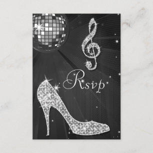 Black Disco Ball Sparkle Heels RSVP Card