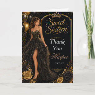 Black Disco Ball Sweet 16 Party Thank You Card