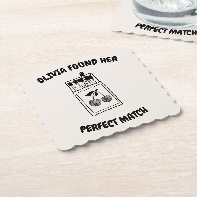 Black Disco Cherry Perfect Match Bachelorette Paper Coaster (Angled)