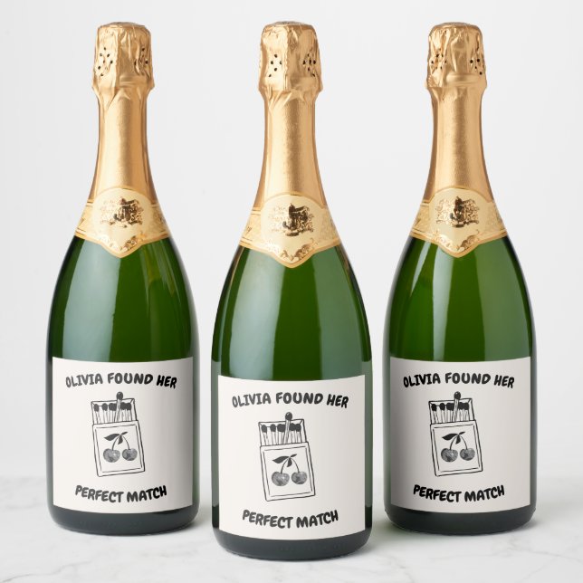 Black Disco Cherry Perfect Match Bachelorette Sparkling Wine Label (Bottles)