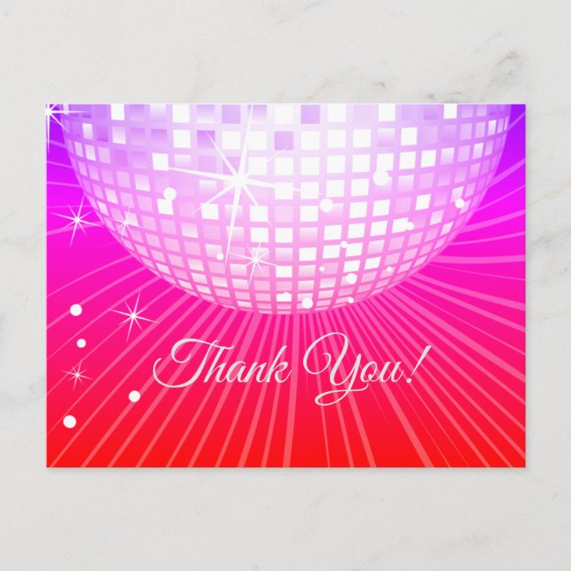 BLACK, DISCO PARTY, DANCE, BIRTHDAY THANK YOU CARD (Front)