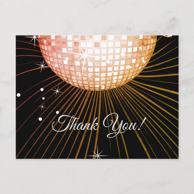 BLACK, DISCO PARTY, DANCE, BIRTHDAY THANK YOU CARD (Front)