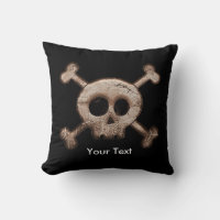 Black Distressed Skull & Bones Throw Pillow