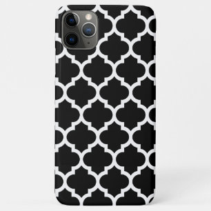Black DIY BG White Moroccan Quatrefoil #5 iPhone 11 Pro Max Case