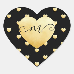 Black DIY Monogram Golden Heart Sticker