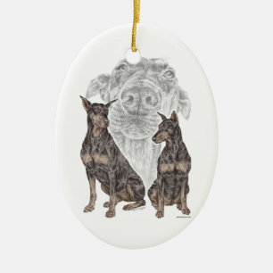 Black Doberman Dogs Ceramic Ornament