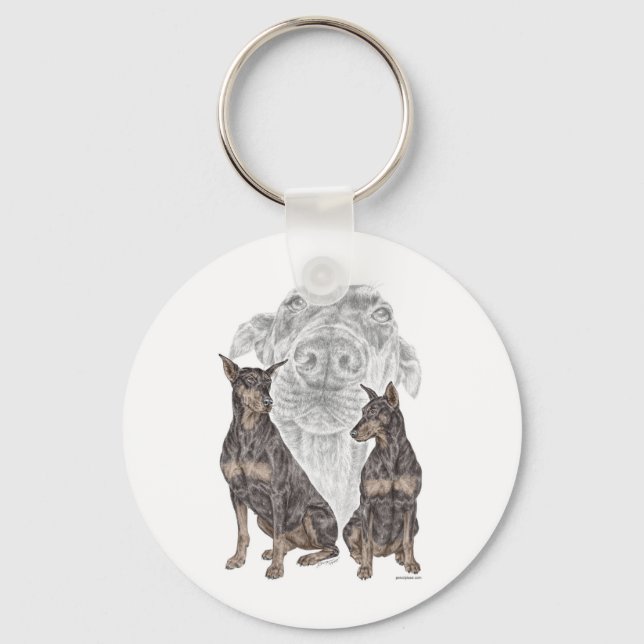 Black Doberman Dogs Keychain (Front)