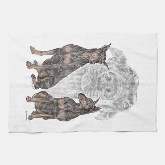 Black Doberman Dogs Kitchen Towel (Horizontal)