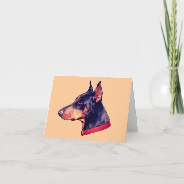 Black Doberman Face Customizable Note Card (Front)