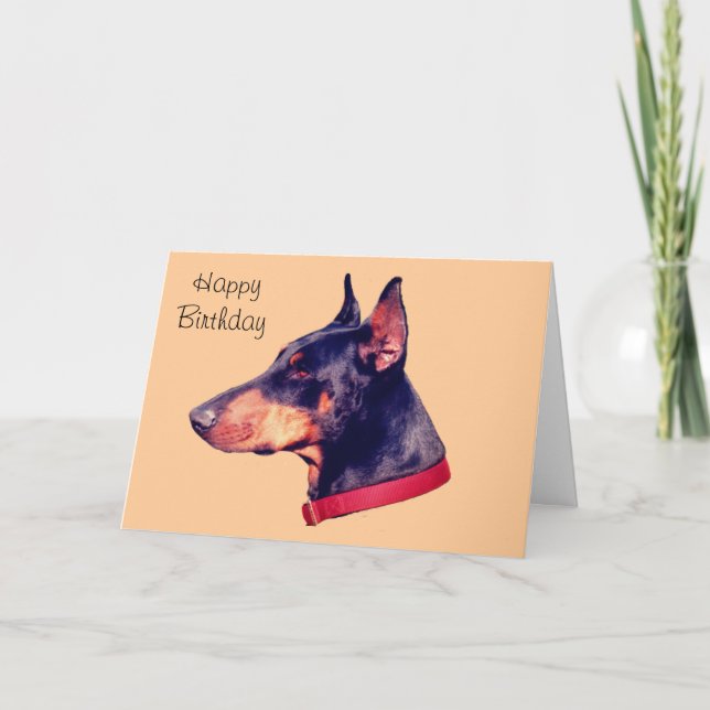 Black Doberman Pinscher Customizable Birthday Card (Front)