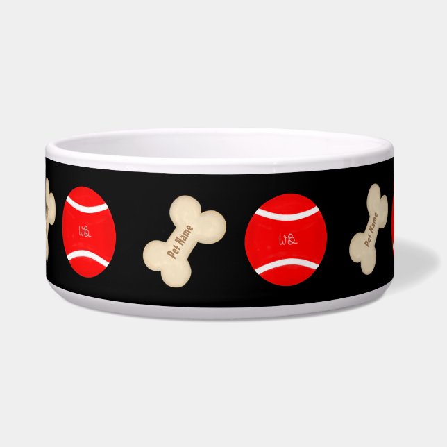 Black Dog Bowl With Bones And Balls (Front)