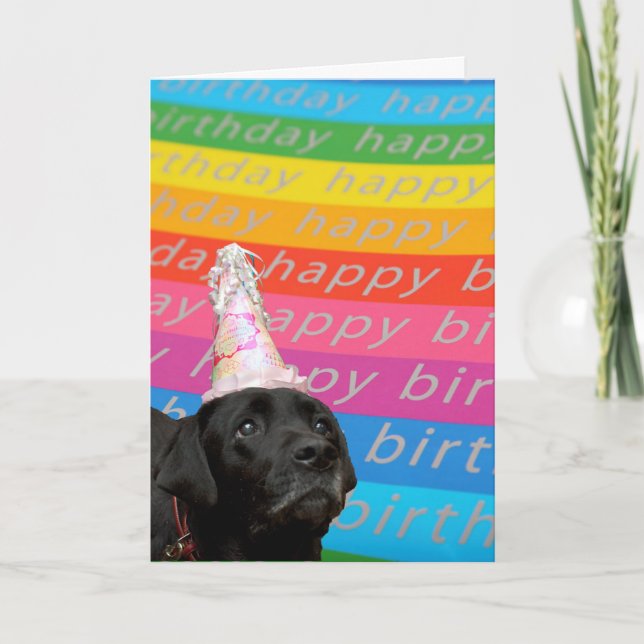 Black Dog Colourful Happy Birthday Text Card (Front)