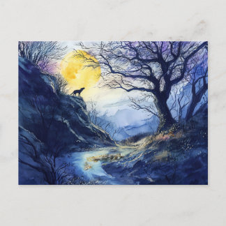 Black Dog Guardian Rosstrappe Legend Watercolor Postcard