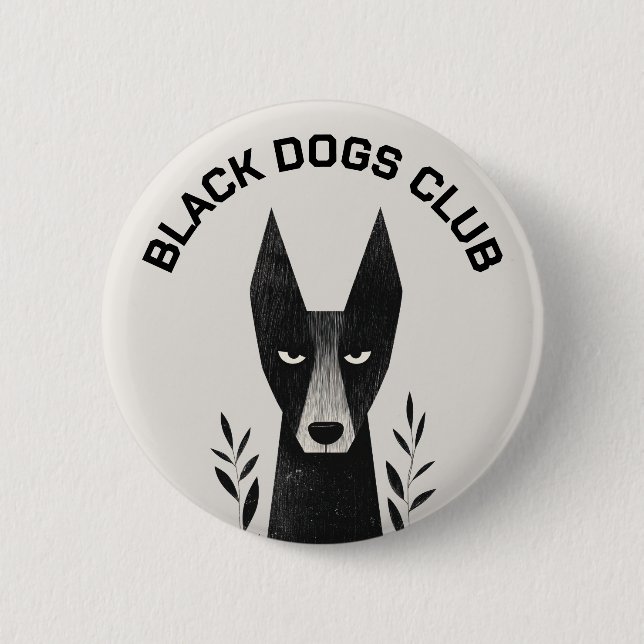 Black Dog Illustration 2 Inch Round Button (Front)