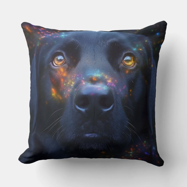 Black Dog in Spirit Throw Pillow (Front)