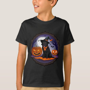 Black Dog in Witch Costume with Pumpkins T-Shirt