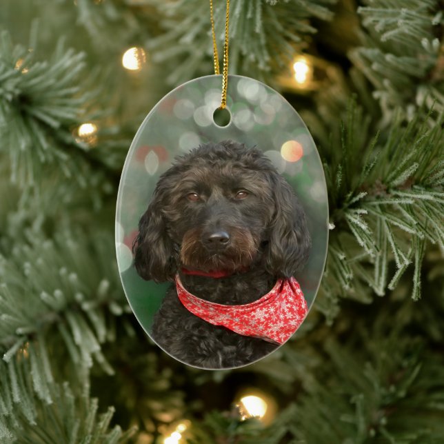black dog labradoodle Christmas Ceramic Ornament (Tree)