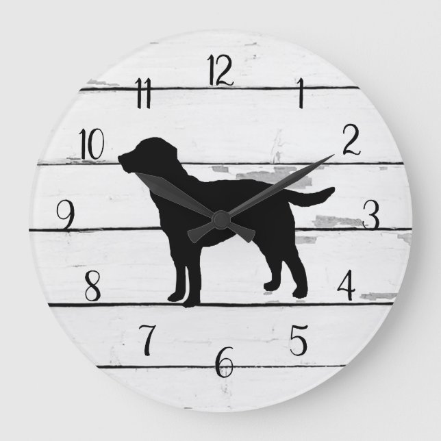 Black Dog Labrador Rustic Shiplap Farmhouse Decor Large Clock (Front)
