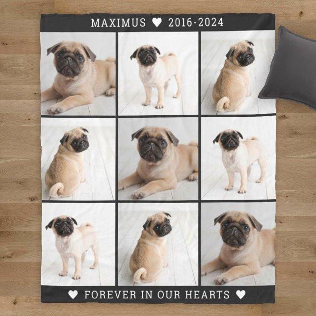 Black Dog Memorial Photo Collage Keepsake Fleece Blanket (Creator Uploaded)