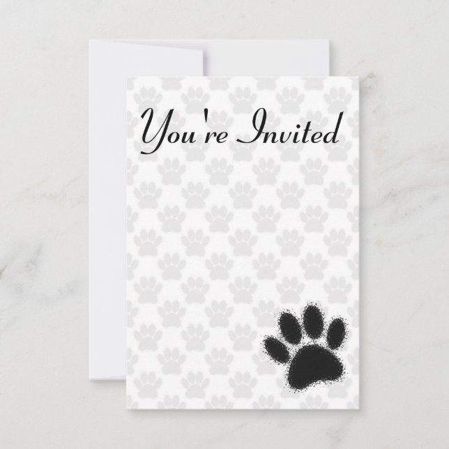 Black Dog Paw Drawing Invitation (Front)