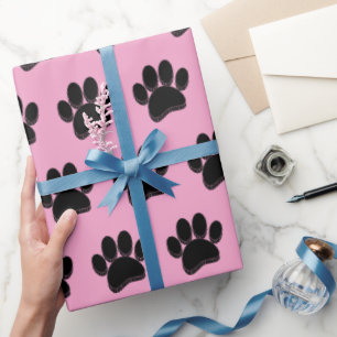 Black Dog Paw Print Hand Drawn Custom Wrapping Paper