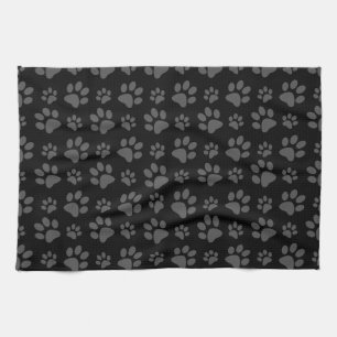 Black dog paw print pattern kitchen towel