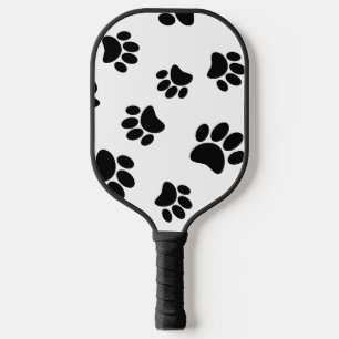 Black Dog Paw Print Pattern Pickleball Paddle