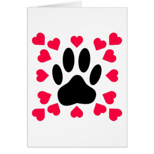Black Dog Paw Print With Heart Shapes