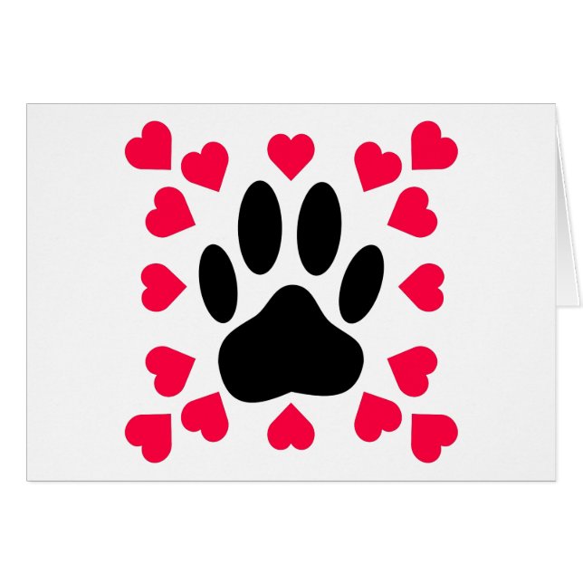 Black Dog Paw Print With Heart Shapes (Front Horizontal)